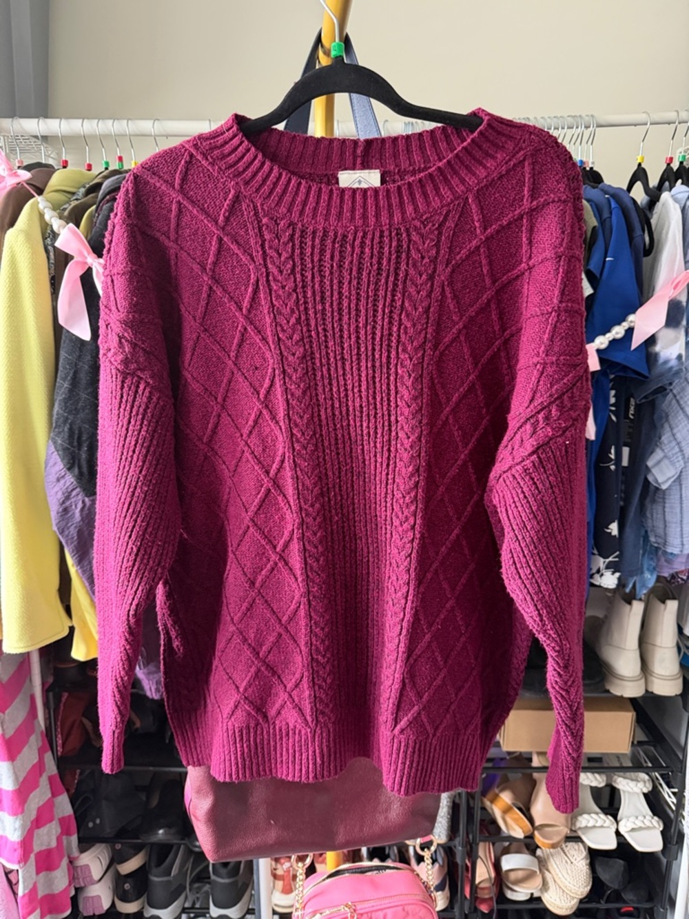 st. john’s bay Cable Knit Sweater - Deep Berry size XXL - Picture 2 of 5